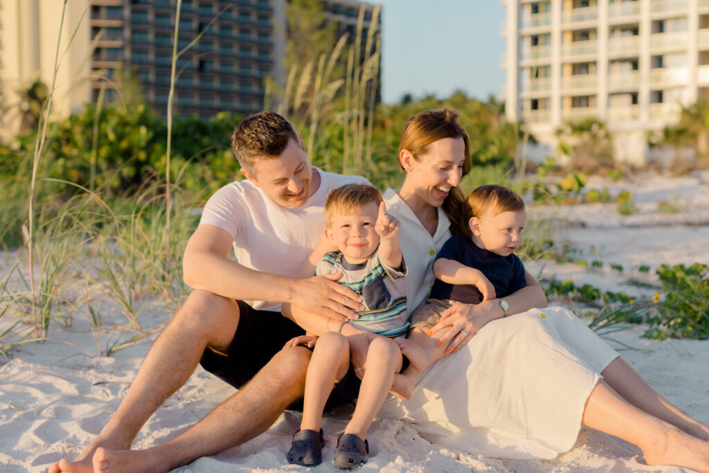 Family on the beach in Marco Island, Florida. 