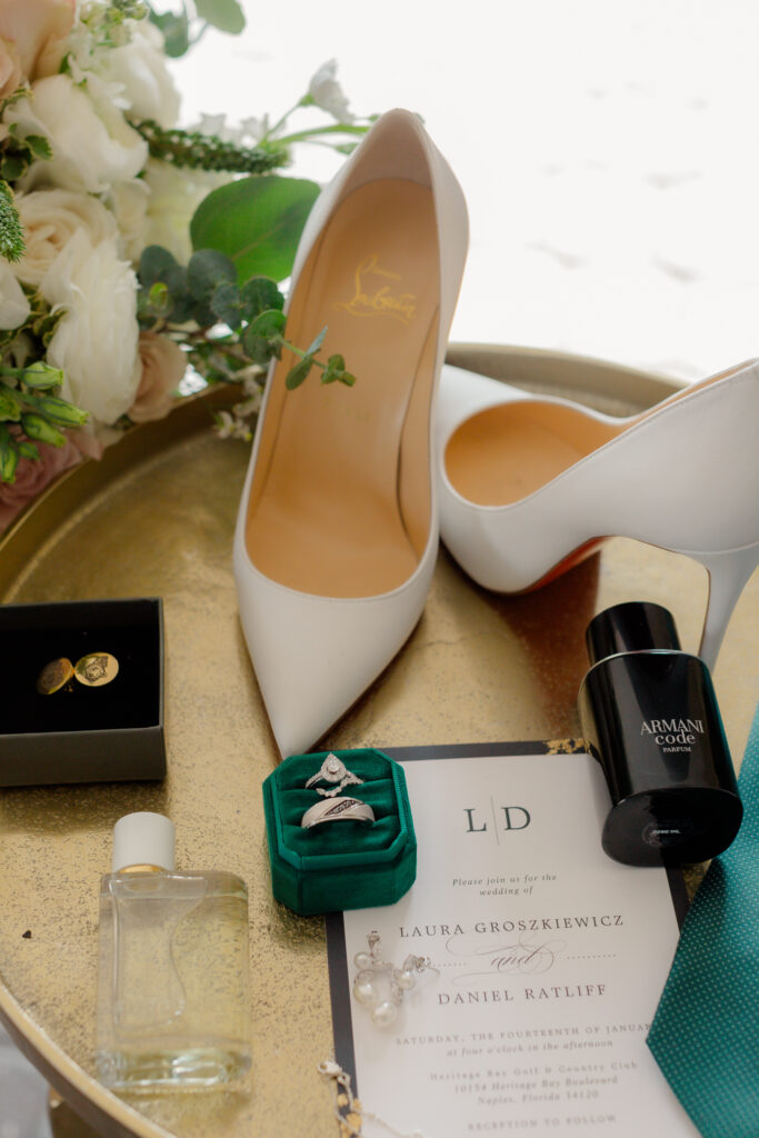 wedding invitation and details shot for a heritage bay country club wedding