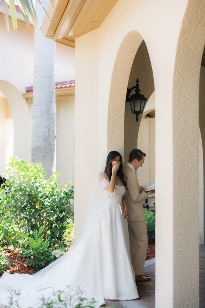 A first look moment at Bonita Bay Club for this modern wedding day.